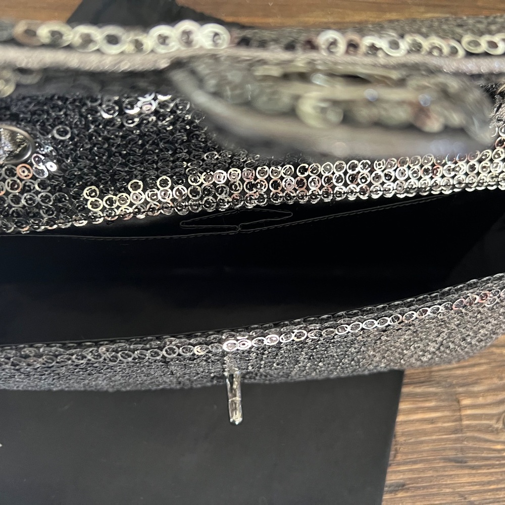 AUTHENTIC-Vintage Chanel Sequined Classic Flap Handbag ( Color: Black/Silver) - Picture 12 of 16